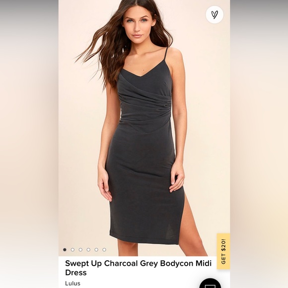 Lulus Dresses & Skirts - Lulu’s Swept Up Charcoal Grey Bodycon Midi Dress Size XL